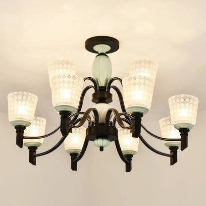 DecorBites™ DecorBites™ Green Rhombus Glass Ceiling Mount Chandelier - Traditional Semi Flush Design for Living Rooms