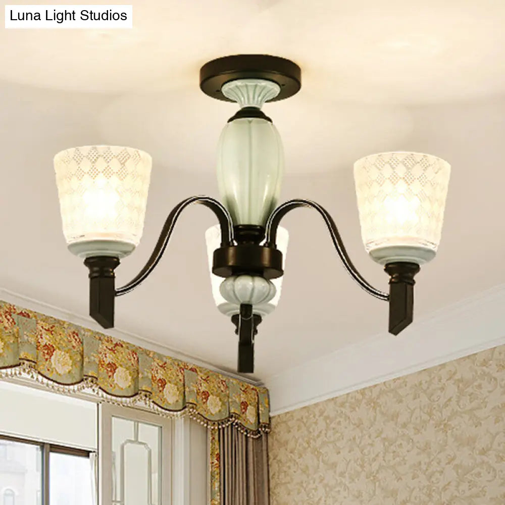 DecorBites™ DecorBites™ Green Rhombus Glass Ceiling Mount Chandelier - Traditional Semi Flush Design for Living Rooms