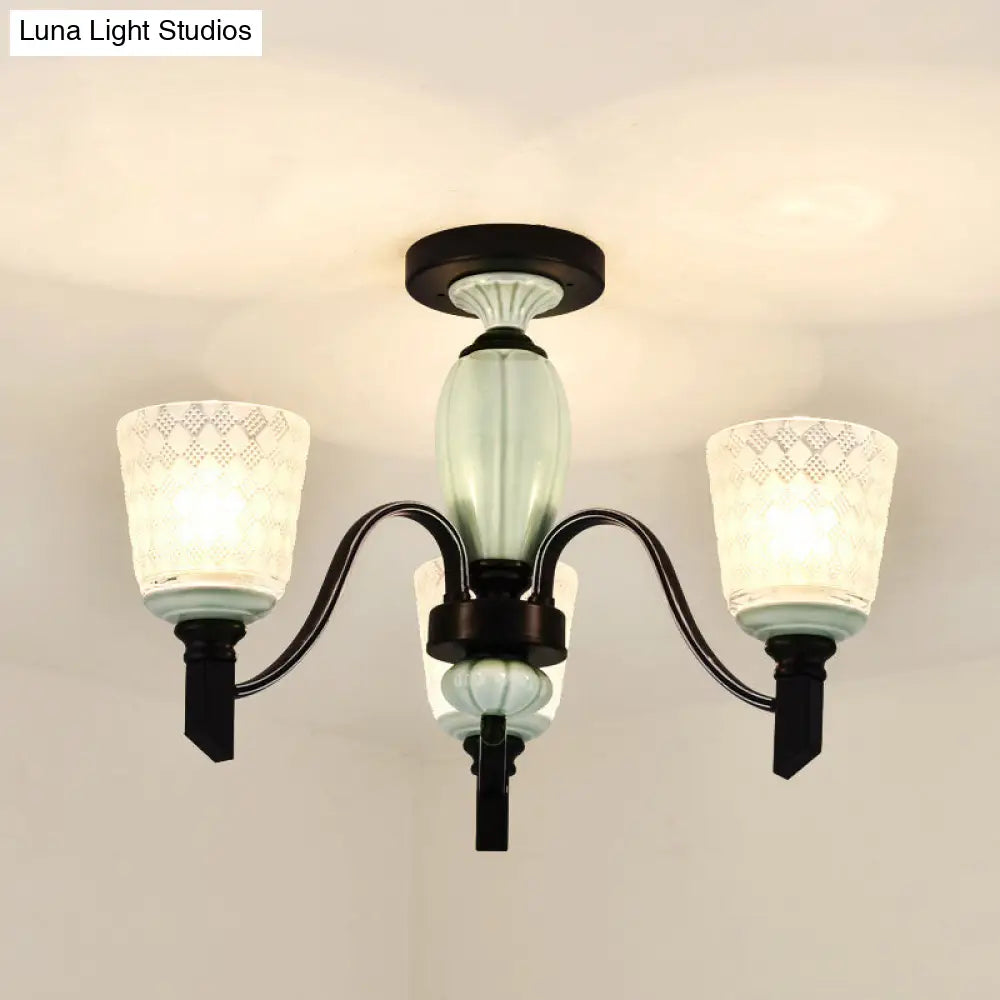 DecorBites™ DecorBites™ Green Rhombus Glass Ceiling Mount Chandelier - Traditional Semi Flush Design for Living Rooms
