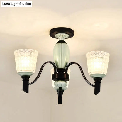 DecorBites™ DecorBites™ Green Rhombus Glass Ceiling Mount Chandelier - Traditional Semi Flush Design for Living Rooms