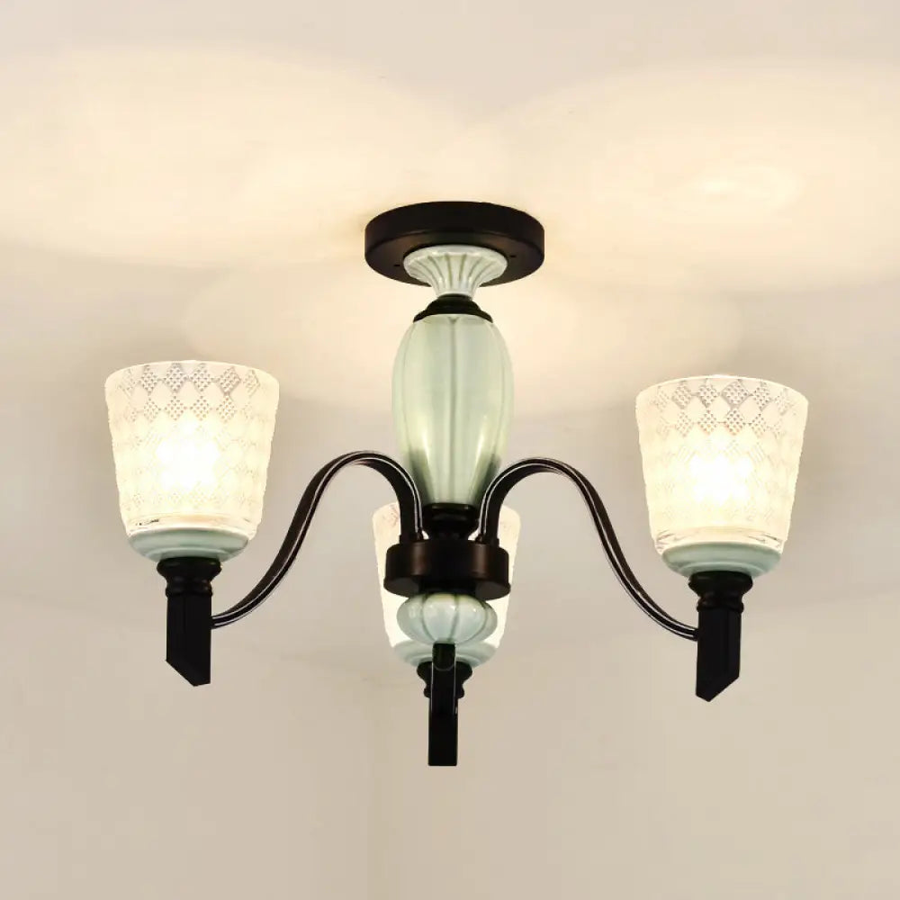 DecorBites™ DecorBites™ Green Rhombus Glass Ceiling Mount Chandelier - Traditional Semi Flush Design for Living Rooms