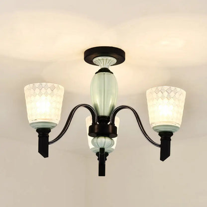 DecorBites™ DecorBites™ Green Rhombus Glass Ceiling Mount Chandelier - Traditional Semi Flush Design for Living Rooms