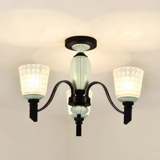 DecorBites™ DecorBites™ Green Rhombus Glass Ceiling Mount Chandelier - Traditional Semi Flush Design for Living Rooms