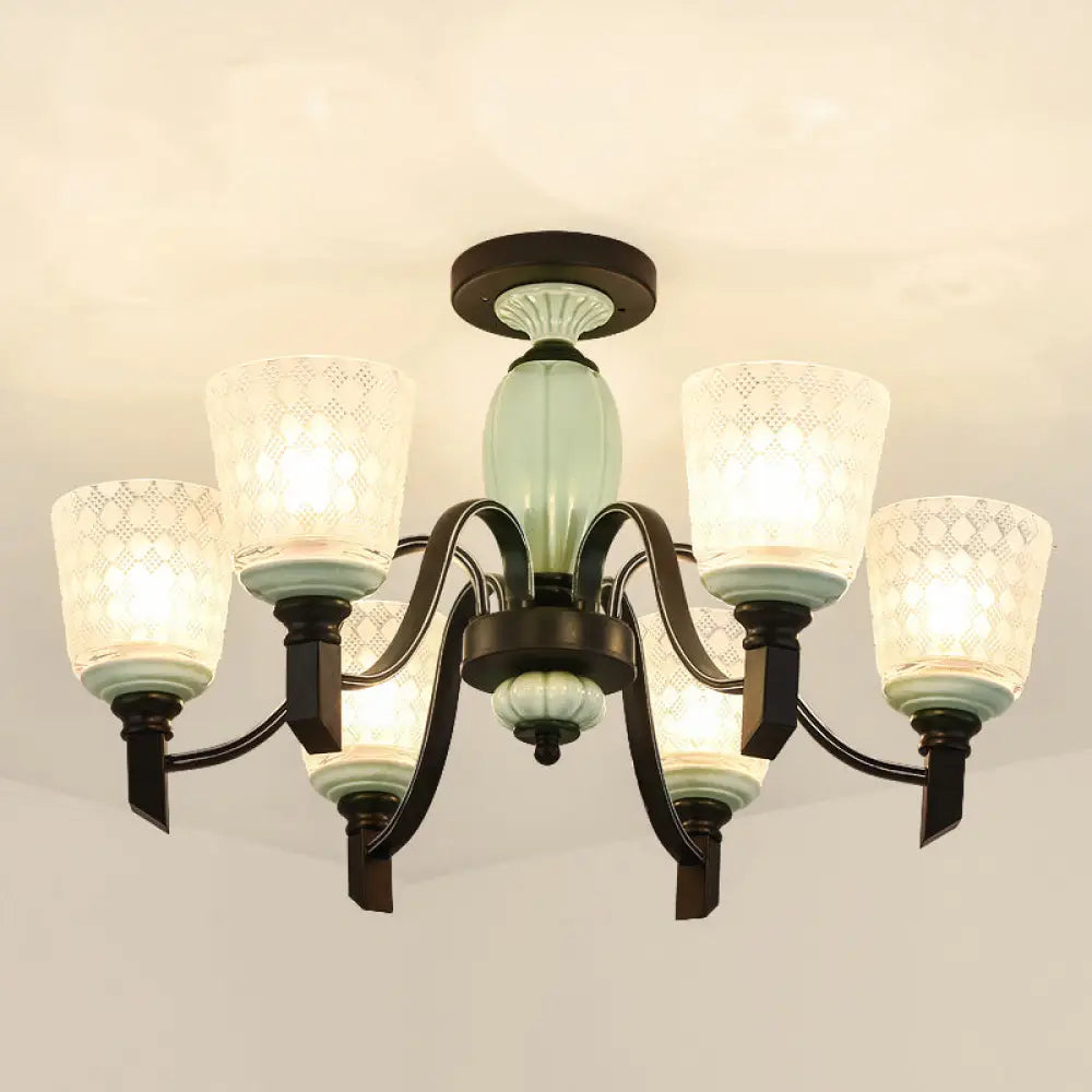 DecorBites™ DecorBites™ Green Rhombus Glass Ceiling Mount Chandelier - Traditional Semi Flush Design for Living Rooms