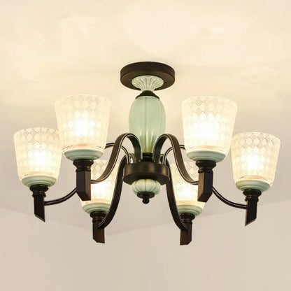 DecorBites™ DecorBites™ Green Rhombus Glass Ceiling Mount Chandelier - Traditional Semi Flush Design for Living Rooms