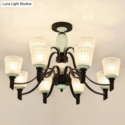 DecorBites™ DecorBites™ Green Rhombus Glass Ceiling Mount Chandelier - Traditional Semi Flush Design for Living Rooms