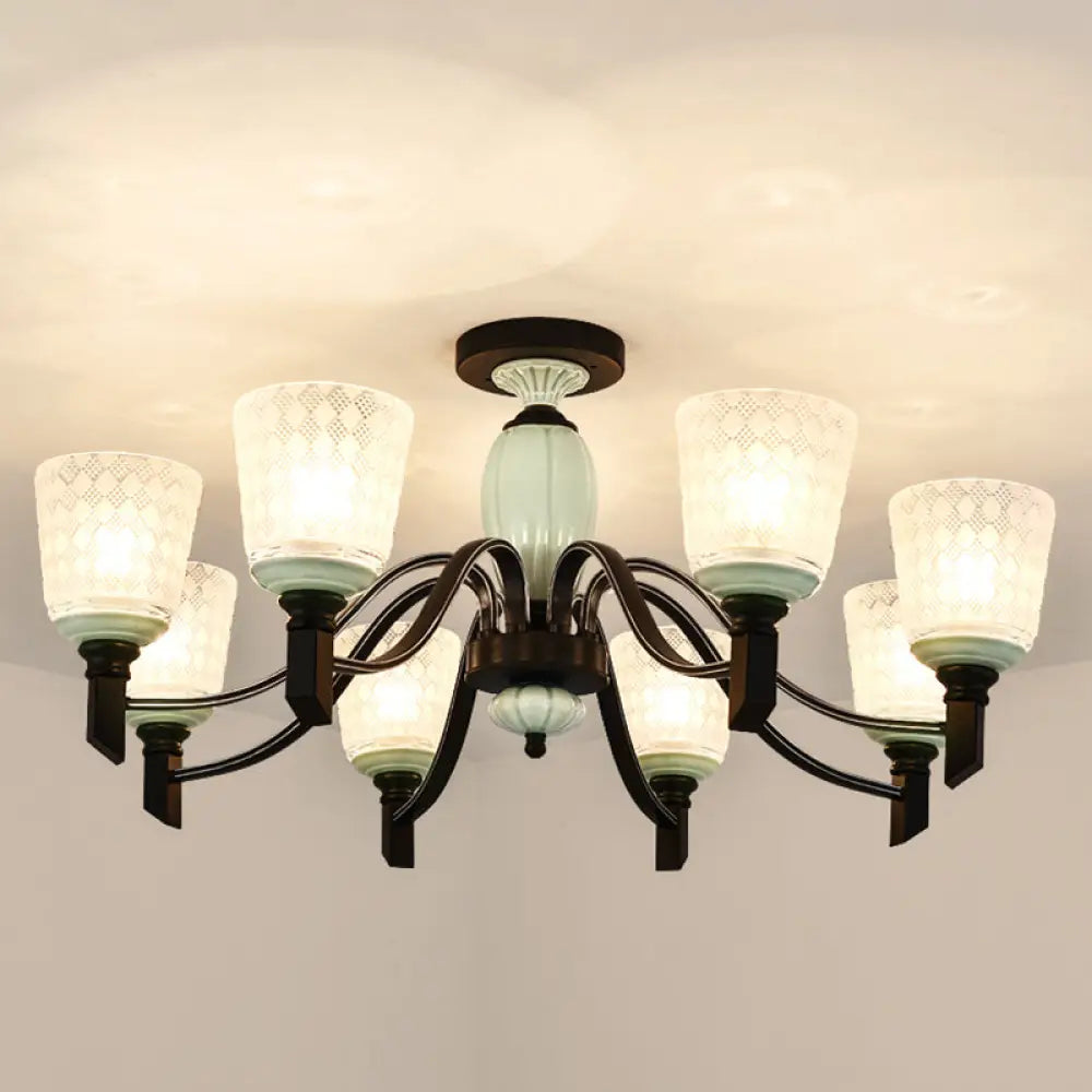 DecorBites™ DecorBites™ Green Rhombus Glass Ceiling Mount Chandelier - Traditional Semi Flush Design for Living Rooms