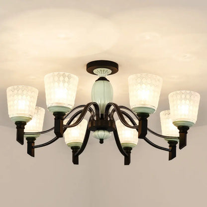 DecorBites™ DecorBites™ Green Rhombus Glass Ceiling Mount Chandelier - Traditional Semi Flush Design for Living Rooms