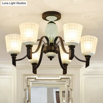 DecorBites™ DecorBites™ Green Rhombus Glass Ceiling Mount Chandelier - Traditional Semi Flush Design for Living Rooms