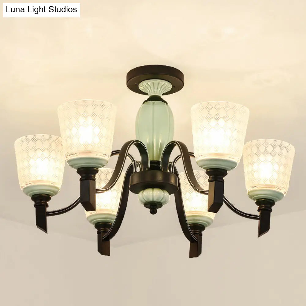 DecorBites™ DecorBites™ Green Rhombus Glass Ceiling Mount Chandelier - Traditional Semi Flush Design for Living Rooms