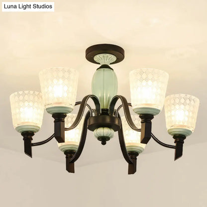 DecorBites™ DecorBites™ Green Rhombus Glass Ceiling Mount Chandelier - Traditional Semi Flush Design for Living Rooms