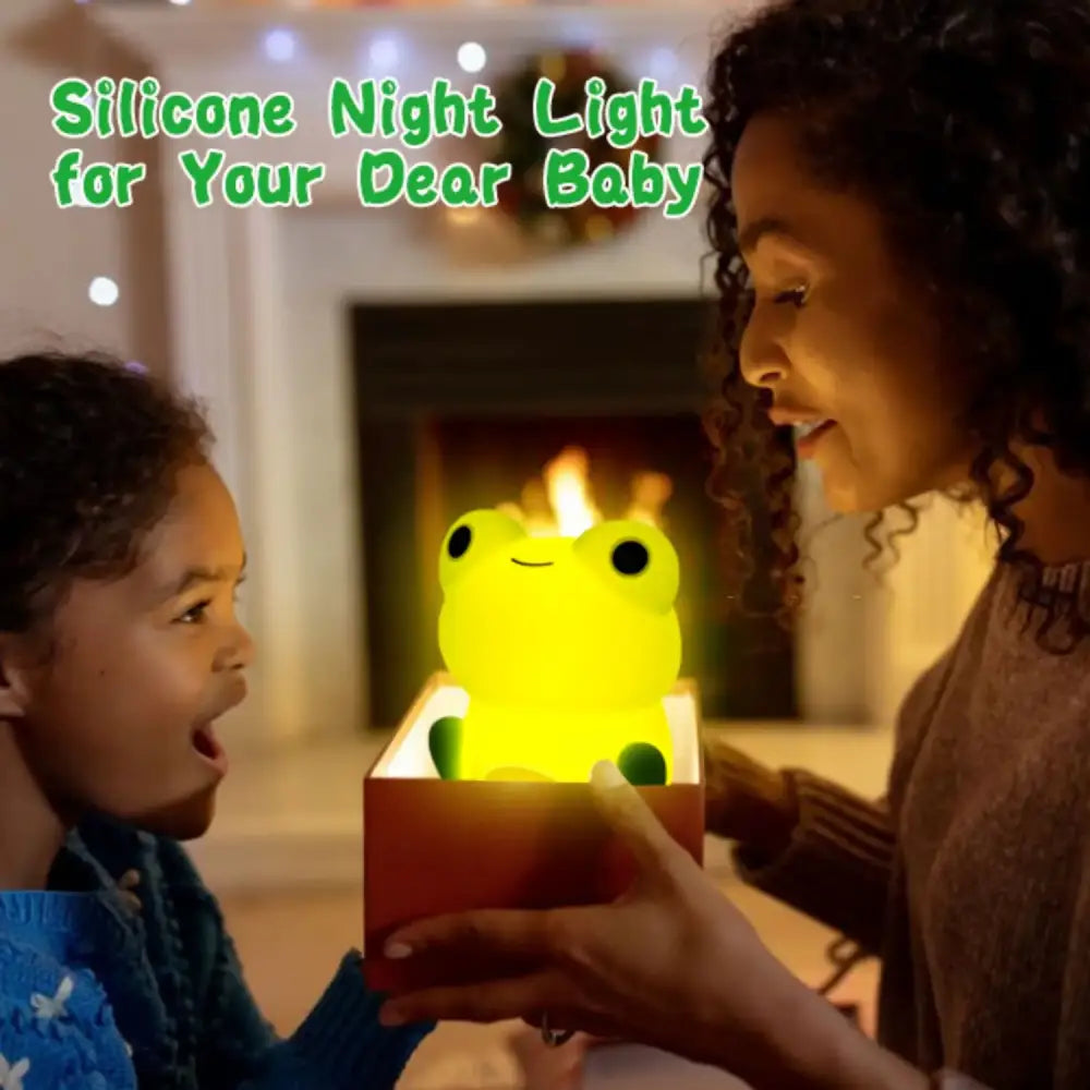 Yellow silicone frog night light by decorbites designed as a dimmable bedroom lamp for frog night light decor