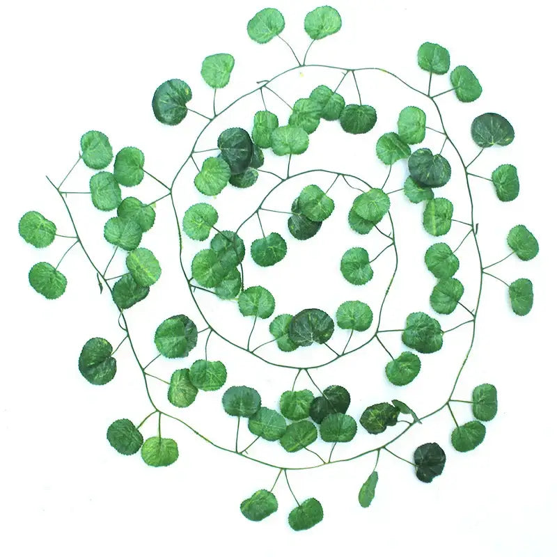 Green silk artificial ivy hanging garland with glossy round leaves and thin wire stems for garden decorbites green silk decor