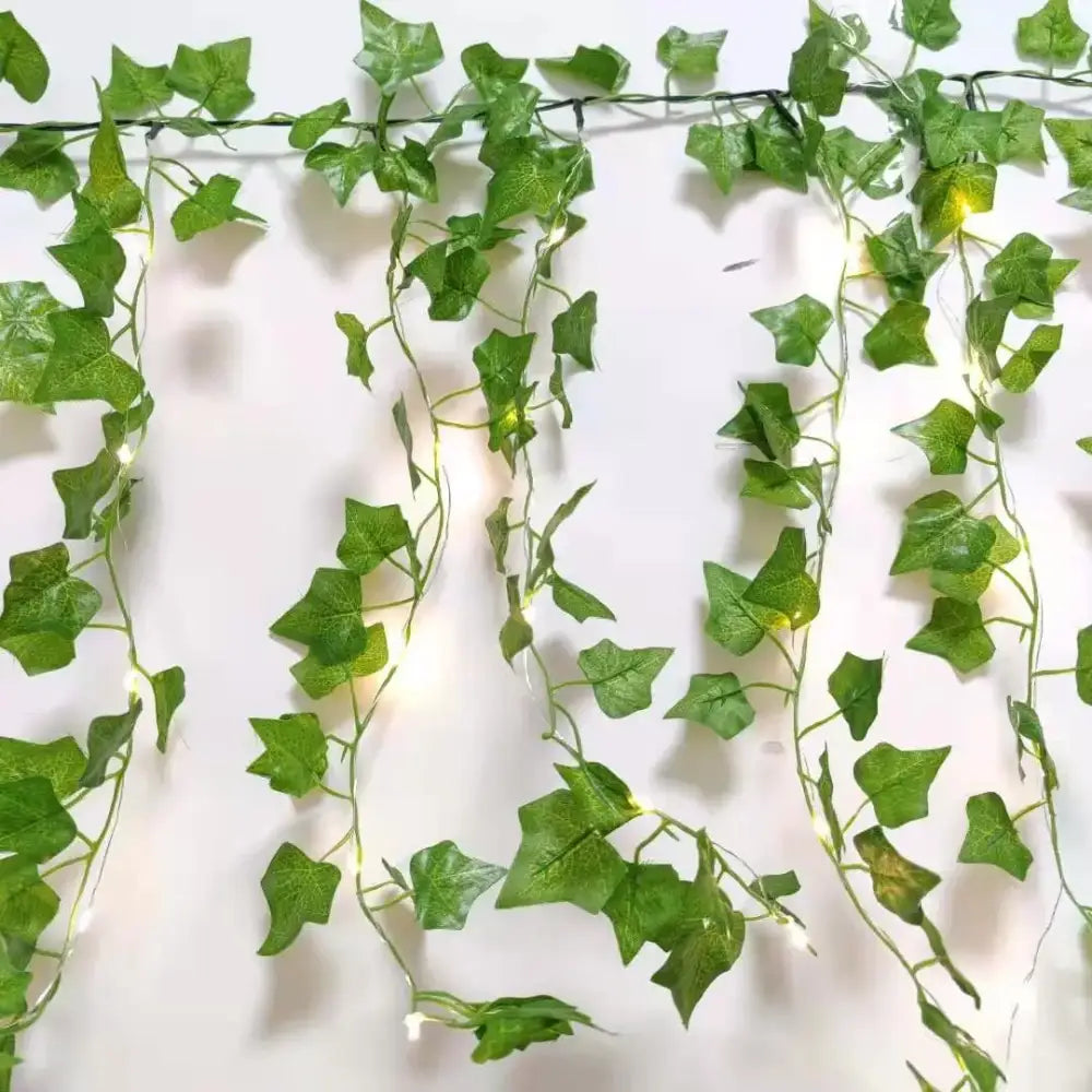 Green silk artificial ivy hanging garland with integrated string lights for decorbites green silk garden decor