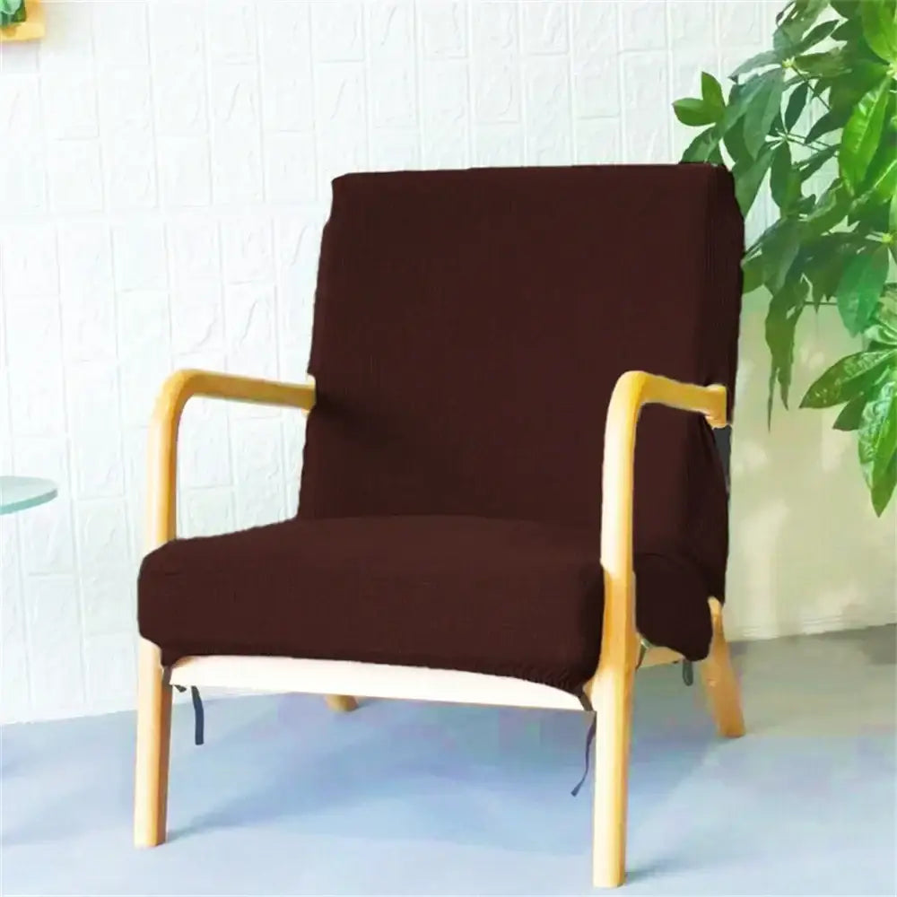 Brown stretchy fabric seat cover snugly fits light wood armchair decorbites jacquard elastic jacquard elastic seat