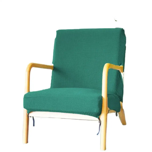 Green textured jacquard elastic seat cover on a light wood frame armchair for stylish dining room decorbites seat covers