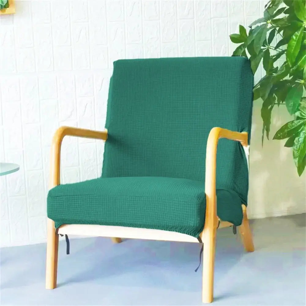 Green textured jacquard elastic seat covers snugly fitted over a wooden armchair for dining room decorbites jacquard elastic