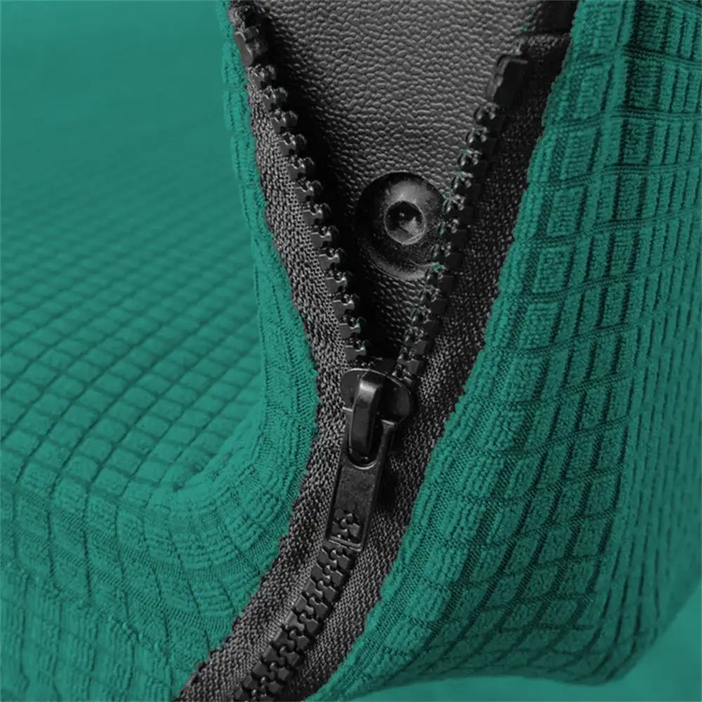 Teal textured fabric zipper with black metal teeth on green decorbites jacquard elastic seat covers slipcover