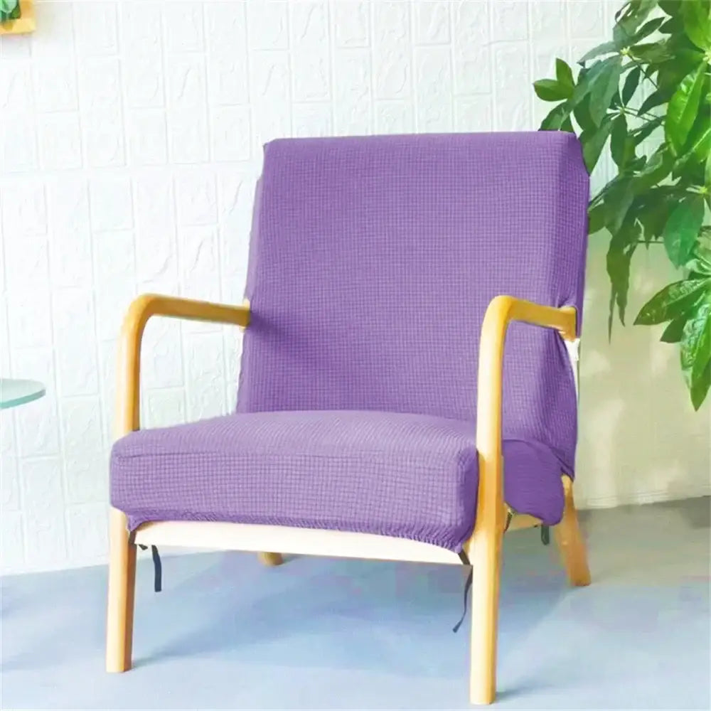 Purple waffle-textured decorbites jacquard elastic seat cover snugly fits wooden armchair for dining room decor