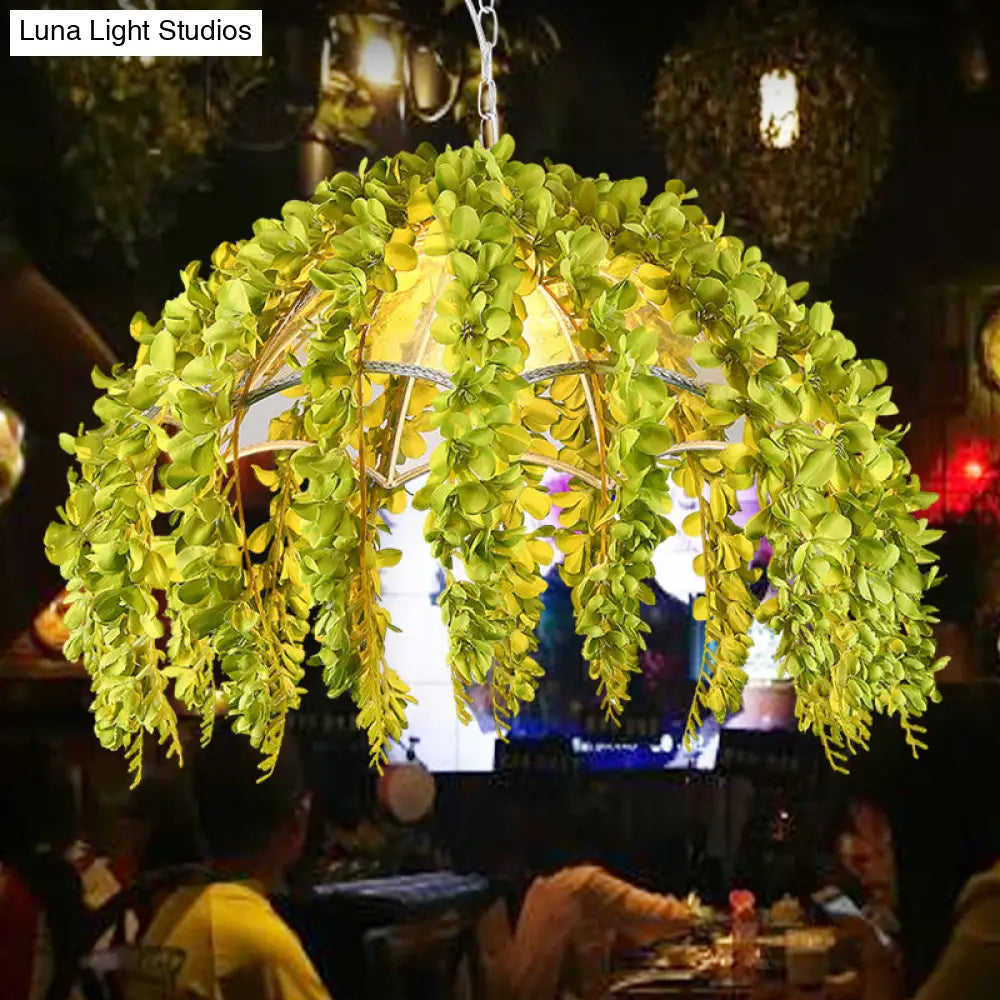 Green Vine-Adorned Metal Dome Pendant Ceiling Light