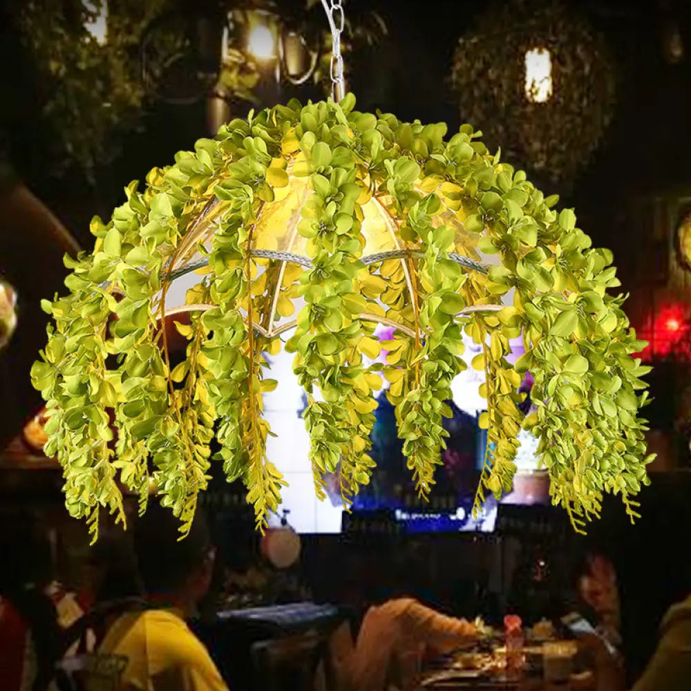 Green Vine-Adorned Metal Dome Pendant Ceiling Light