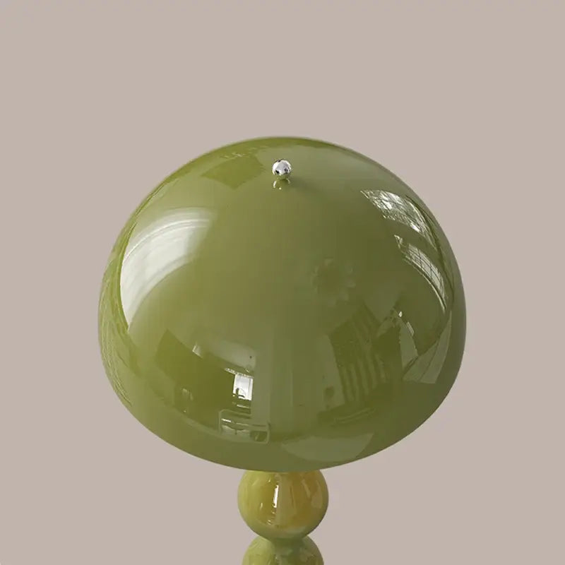 Olive-green glossy ceramic circle mushroom floor lamp with silver metallic sphere for living room decorbites circle mushroom