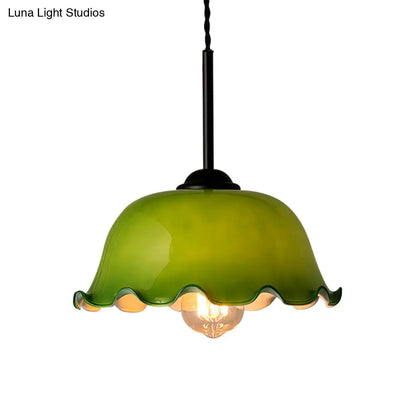 Green/White Glass Pendant Rustic Black Bowl Ceiling Lamp for Living Room