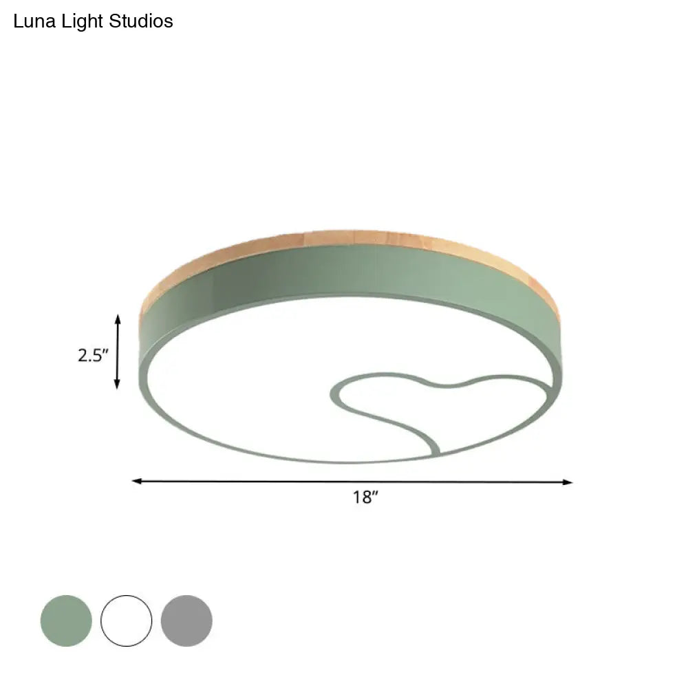 DecorBites™ DecorBites™ Green/White/Grey Macaron Ceiling LED Light with Wave Pattern and Wood Accent