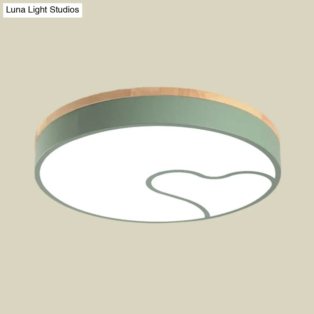DecorBites™ DecorBites™ Green/White/Grey Macaron Ceiling LED Light with Wave Pattern and Wood Accent