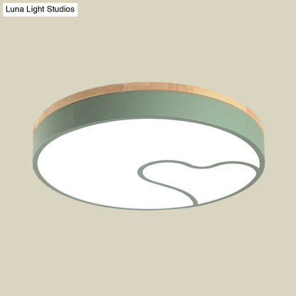 DecorBites™ DecorBites™ Green/White/Grey Macaron Ceiling LED Light with Wave Pattern and Wood Accent