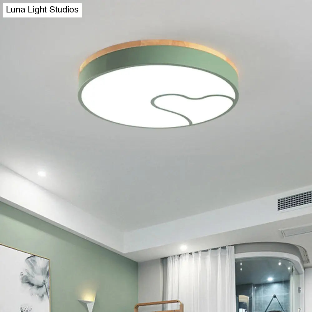 DecorBites™ DecorBites™ Green/White/Grey Macaron Ceiling LED Light with Wave Pattern and Wood Accent
