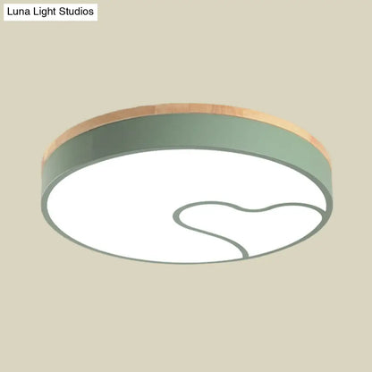 DecorBites™ DecorBites™ Green/White/Grey Macaron Ceiling LED Light with Wave Pattern and Wood Accent