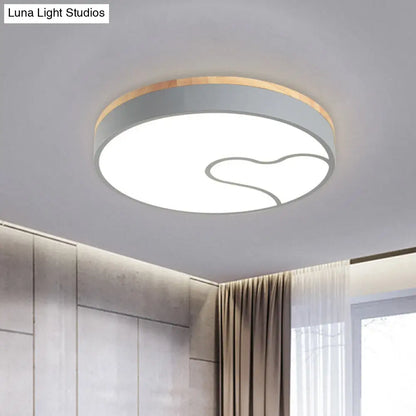 DecorBites™ DecorBites™ Green/White/Grey Macaron Ceiling LED Light with Wave Pattern and Wood Accent