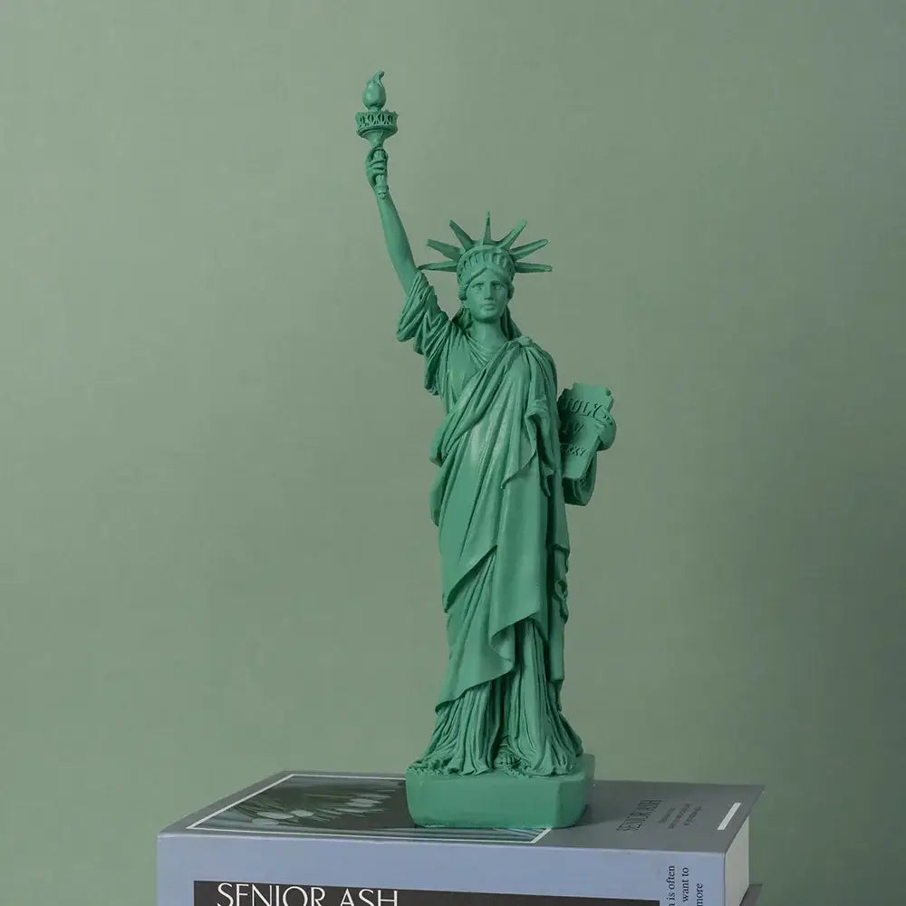 Green and white resin liberty statue model with detailed crown torch and tablet for office desk decorbites liberty statue