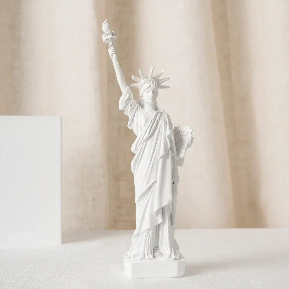 White resin liberty statue model with detailed crown raised torch and july iv mdcclxxvi tablet for office desk decor