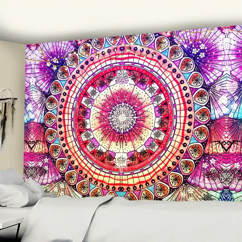 Vibrant purple and pink mandala wall hanging with intricate geometric patterns for decorbites grey mandala decor
