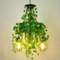 Grenade Cage Chandelier with Plant Decoration - 3 Head Iron Pendant Light for Restaurants