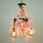 Grenade Cage Chandelier with Plant Decoration - 3 Head Iron Pendant Light for Restaurants