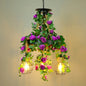 Grenade Cage Chandelier with Plant Decoration - 3 Head Iron Pendant Light for Restaurants