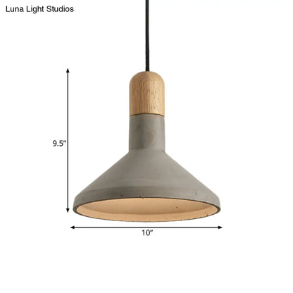 Grey and Wood Vintage Style Cement Pendant Light Kit - Flared Design, 1 Head Ceiling Lamp