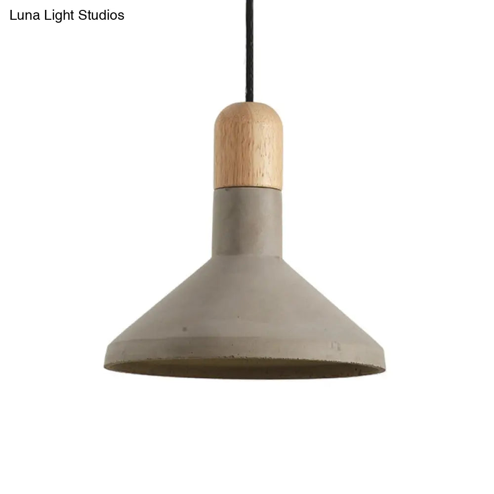 Grey and Wood Vintage Style Cement Pendant Light Kit - Flared Design, 1 Head Ceiling Lamp