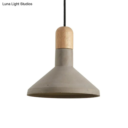 Grey and Wood Vintage Style Cement Pendant Light Kit - Flared Design, 1 Head Ceiling Lamp