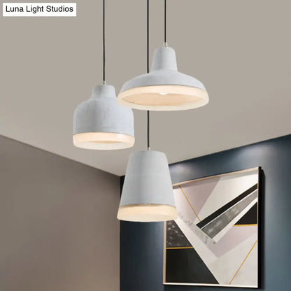 Grey Cement Pendant Lamp: Vintage Geometry with Linear/Round Canopy - Set of 3 Hanging Bulbs