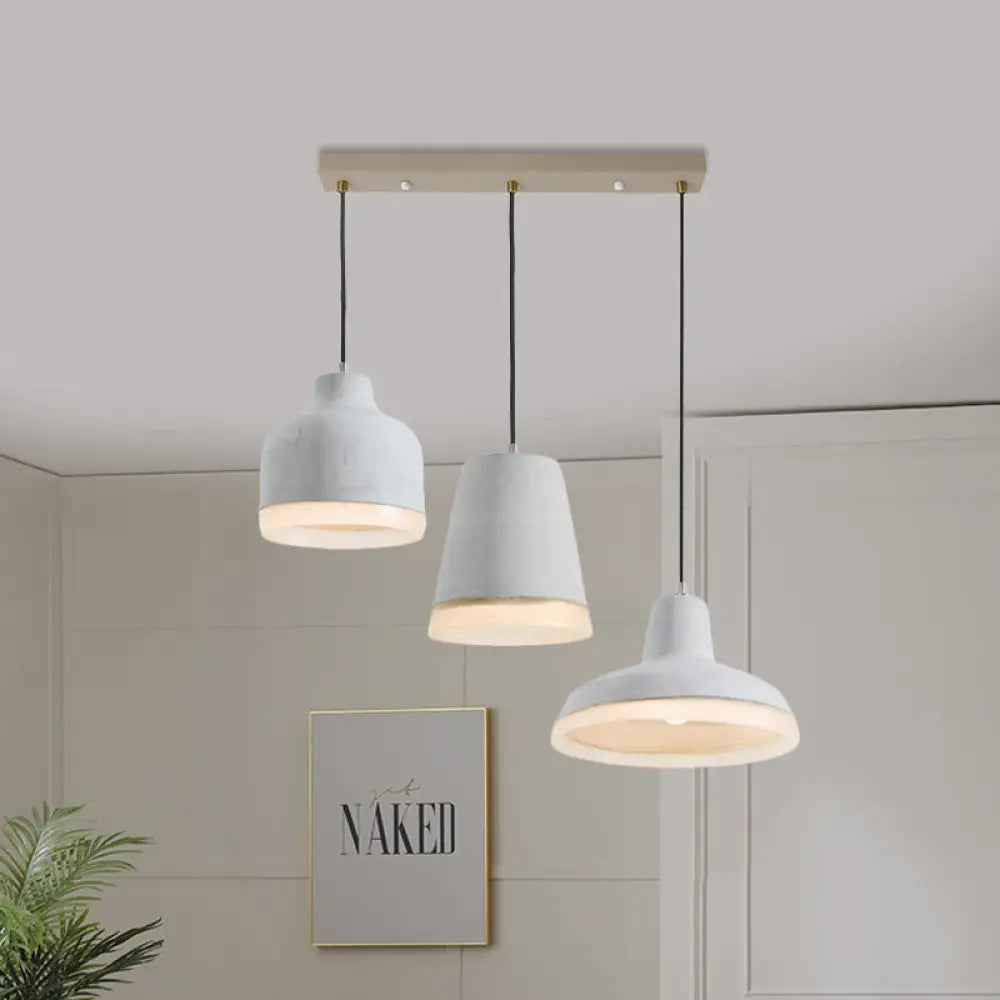 Grey Cement Pendant Lamp: Vintage Geometry with Linear/Round Canopy - Set of 3 Hanging Bulbs