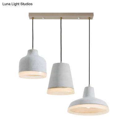 Grey Cement Pendant Lamp: Vintage Geometry with Linear/Round Canopy - Set of 3 Hanging Bulbs