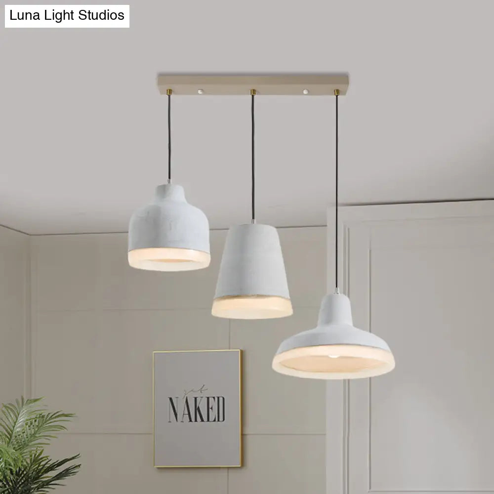 Grey Cement Pendant Lamp: Vintage Geometry with Linear/Round Canopy - Set of 3 Hanging Bulbs