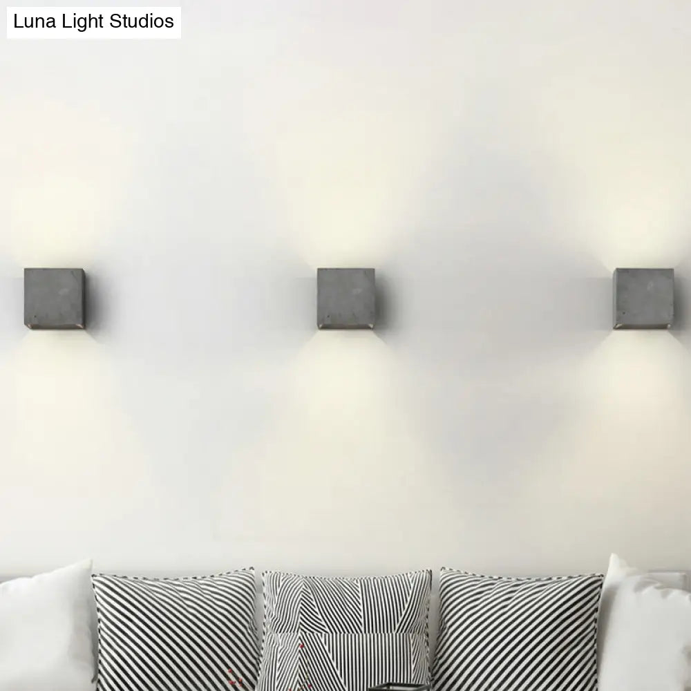 DecorBites™ Grey Flush Mount Wall Light Nordic 1 Head - Cube/Cuboid Cement - Up & Down Sconce Light for Stairs - 4"/5"/7" Wide