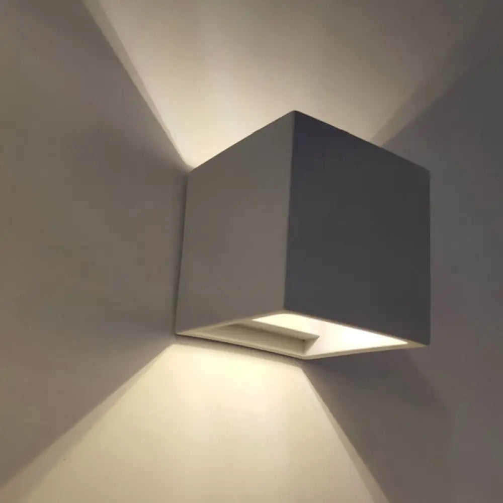 DecorBites™ Grey Flush Mount Wall Light Nordic 1 Head - Cube/Cuboid Cement - Up & Down Sconce Light for Stairs - 4"/5"/7" Wide