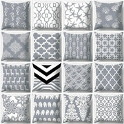Grey geometry patterned pillow case with seahorses stars arrows elephants and damask for living room decor