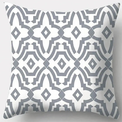 Grey geometry patterned pillow case with grey and white geometric leaves design for living room decor